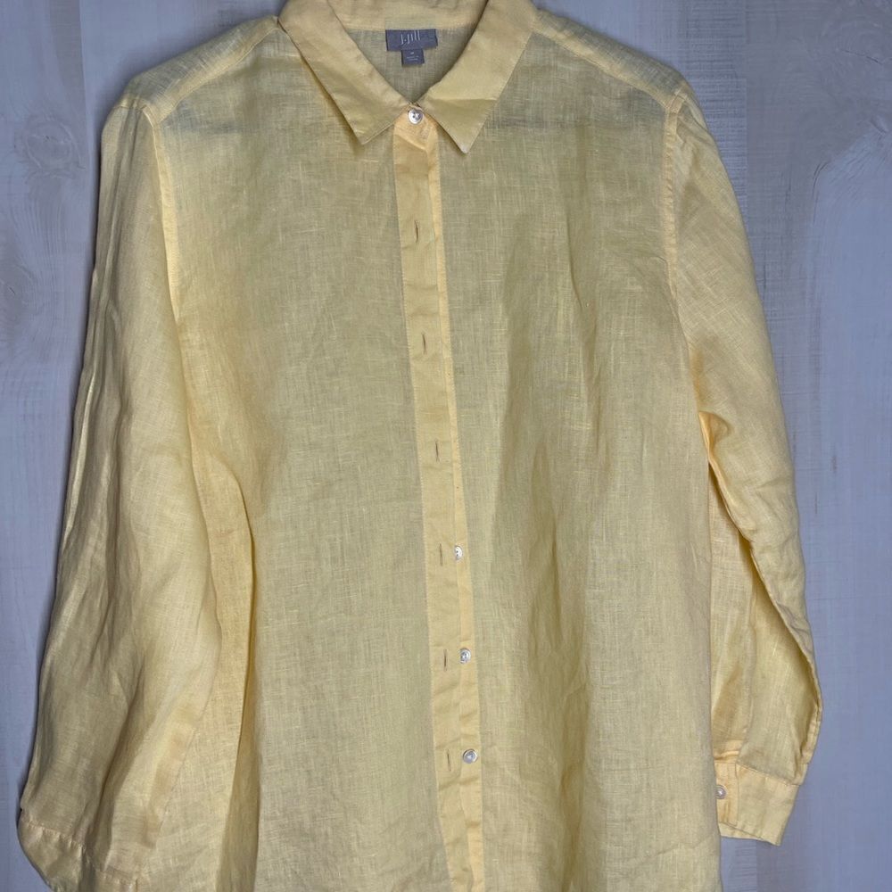 J. Jill yellow 100% linen long sleeve button front shirt blouse top, size medium - Picture 6 of 15